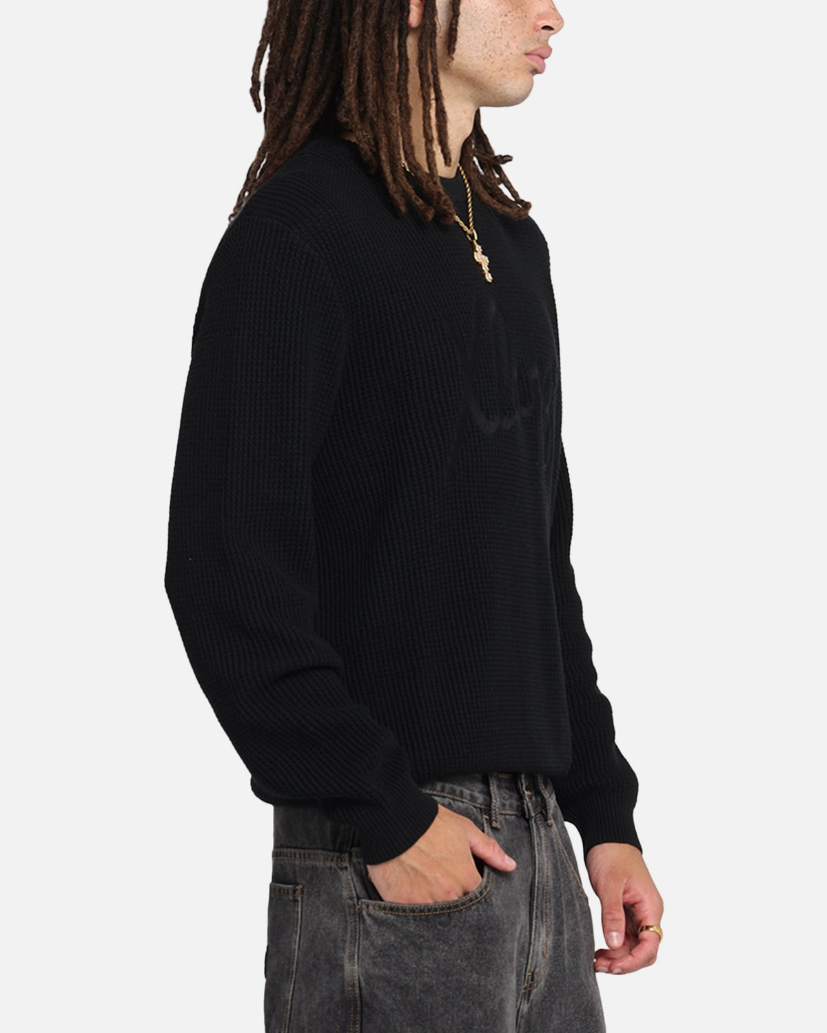 X-Large Script Waffle Knit Sweater Black