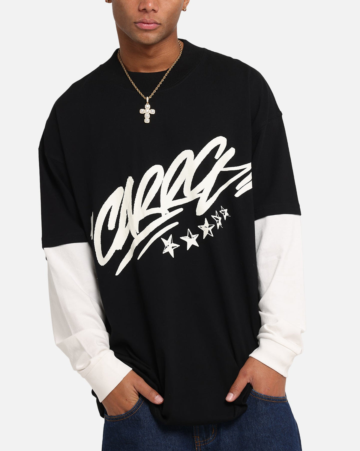 Carre Graffiti Layered Long Sleeve T-Shirt Black/Off White