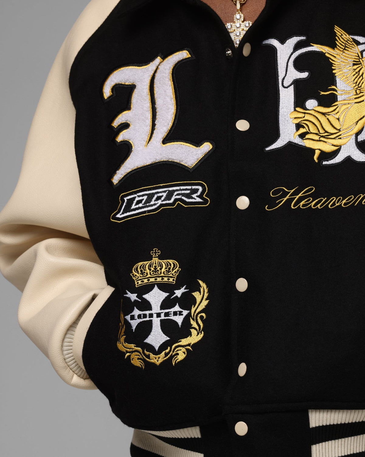 Loiter Heaven Varsity Jacket Black/Off White