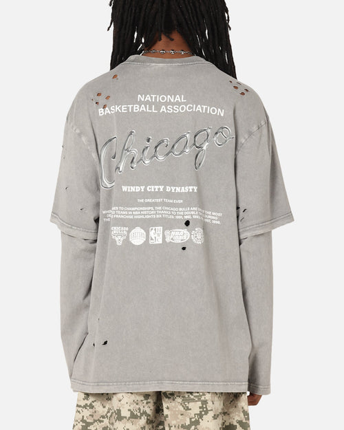 Mitchell & Ness Chicago Bulls Chromed Mock Long Sleeve T-Shirt Gunmental Grey