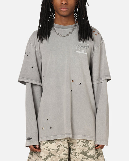 Mitchell & Ness Chicago Bulls Chromed Mock Long Sleeve T-Shirt Gunmental Grey