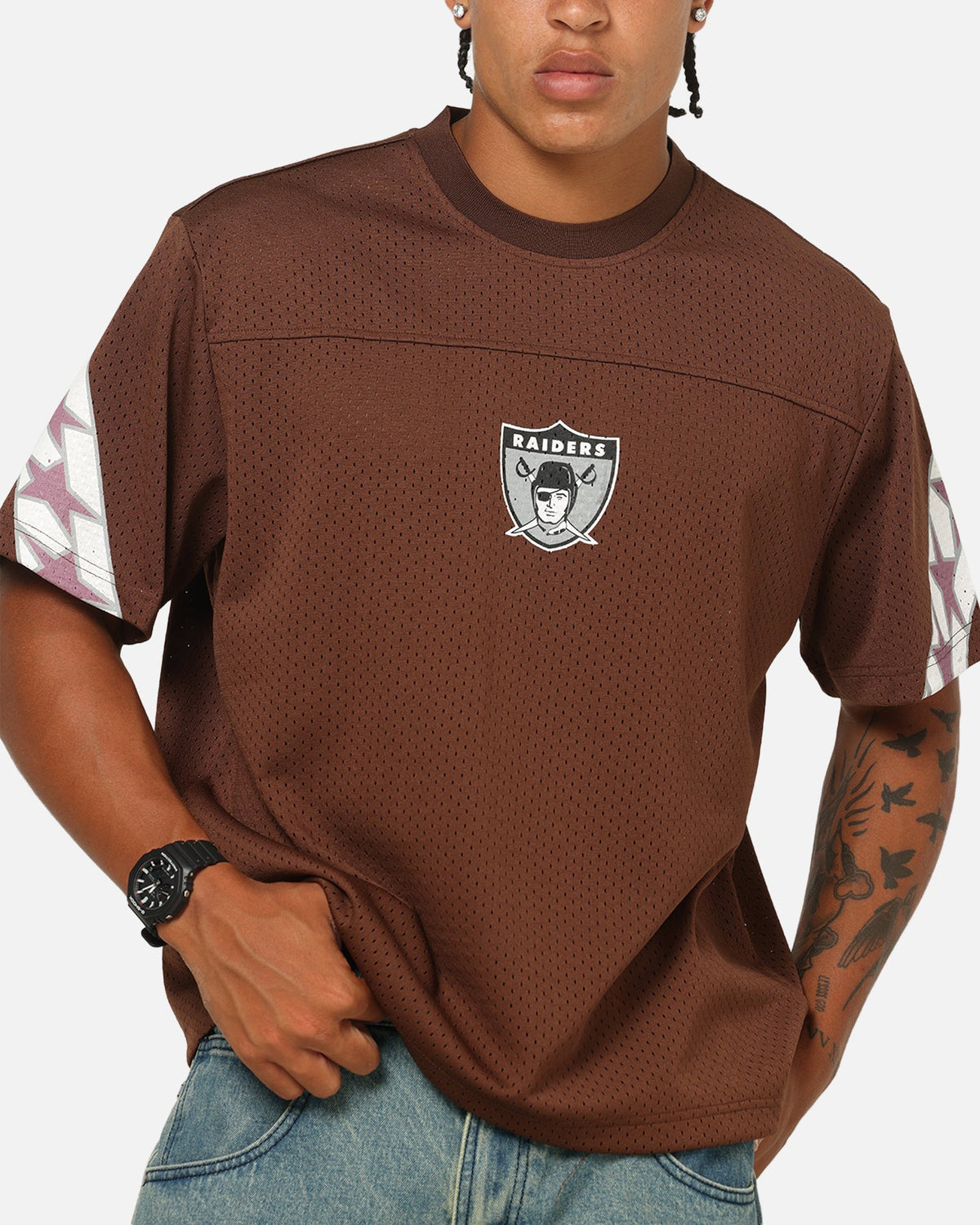 Mitchell & Ness Las Vegas Raiders Beastmode Boxy Mesh T-Shirt Chocolate Brown