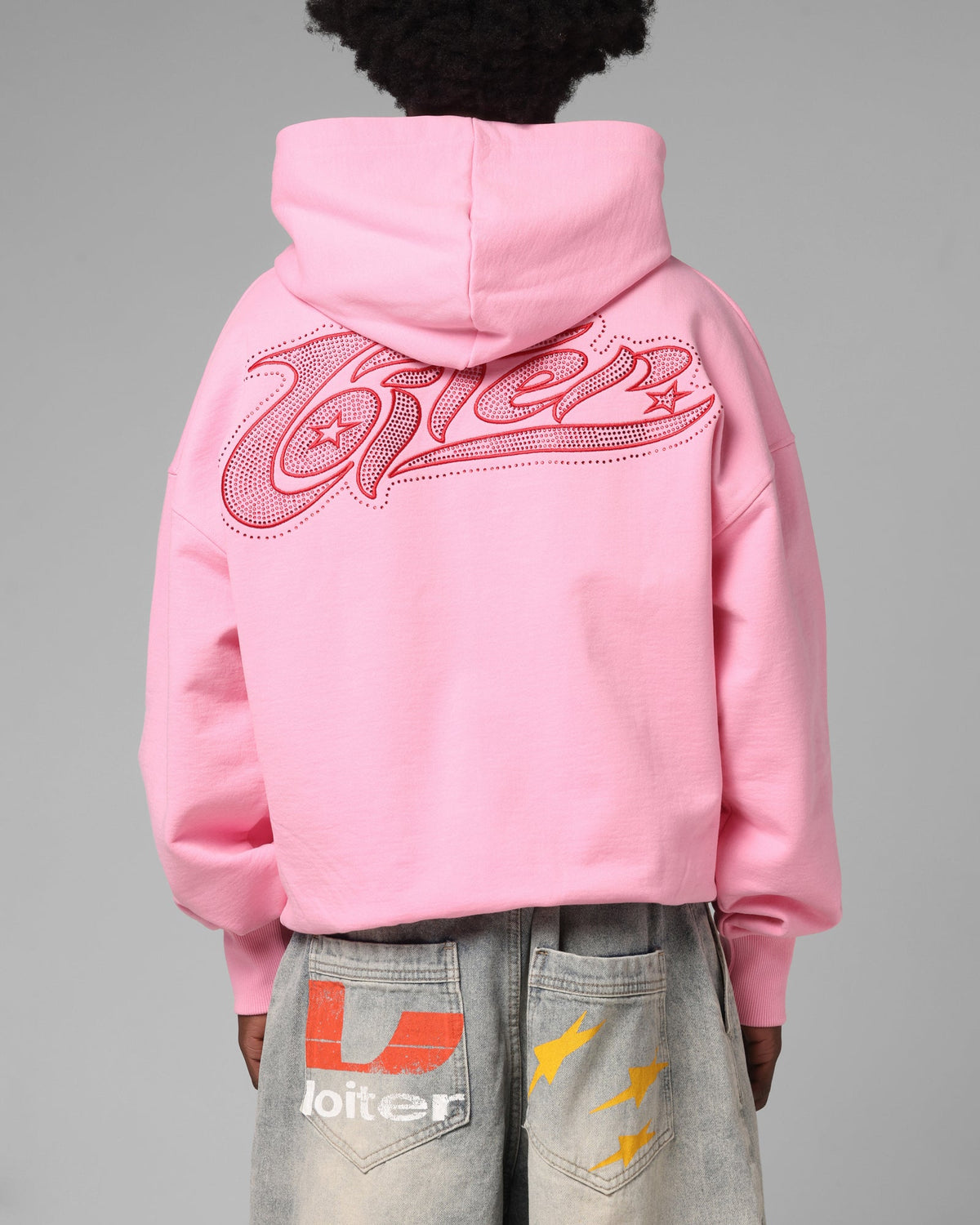Loiter Silicone Rhinestone Zip Hoodie Pink