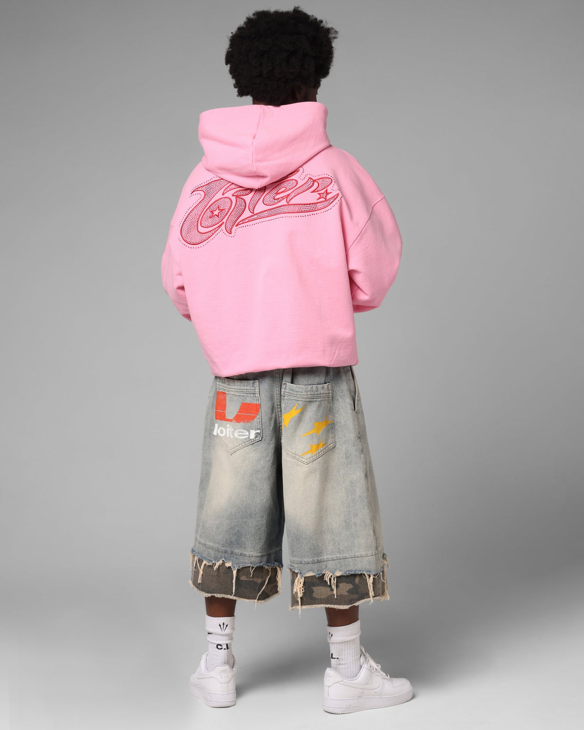Loiter Silicone Rhinestone Zip Hoodie Pink