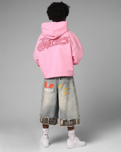 Loiter Silicone Rhinestone Zip Hoodie Pink