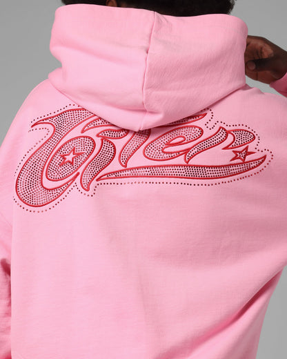 Loiter Silicone Rhinestone Zip Hoodie Pink