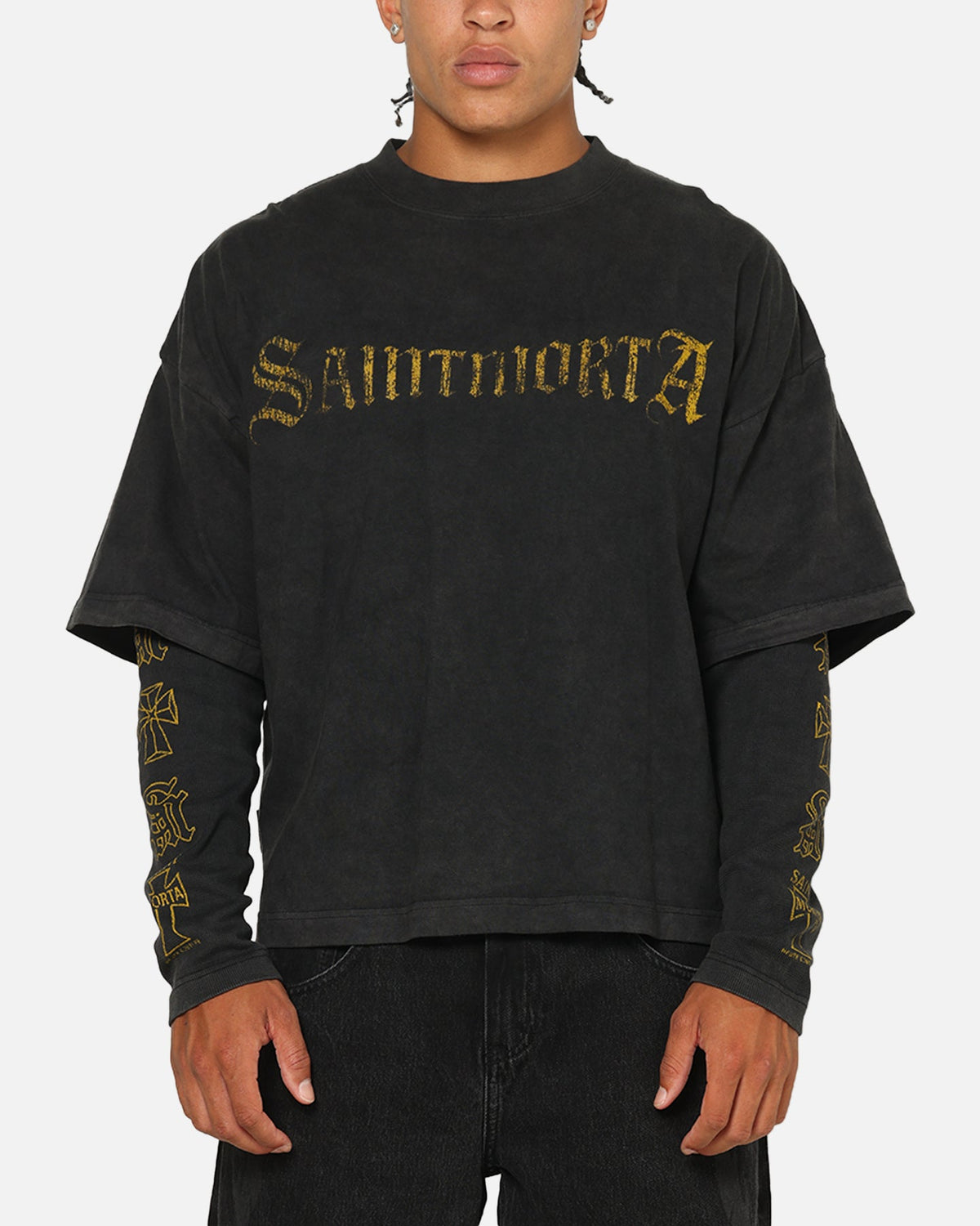 Saint Morta Scripture Long Sleeve Layered T-Shirt Vintage Black