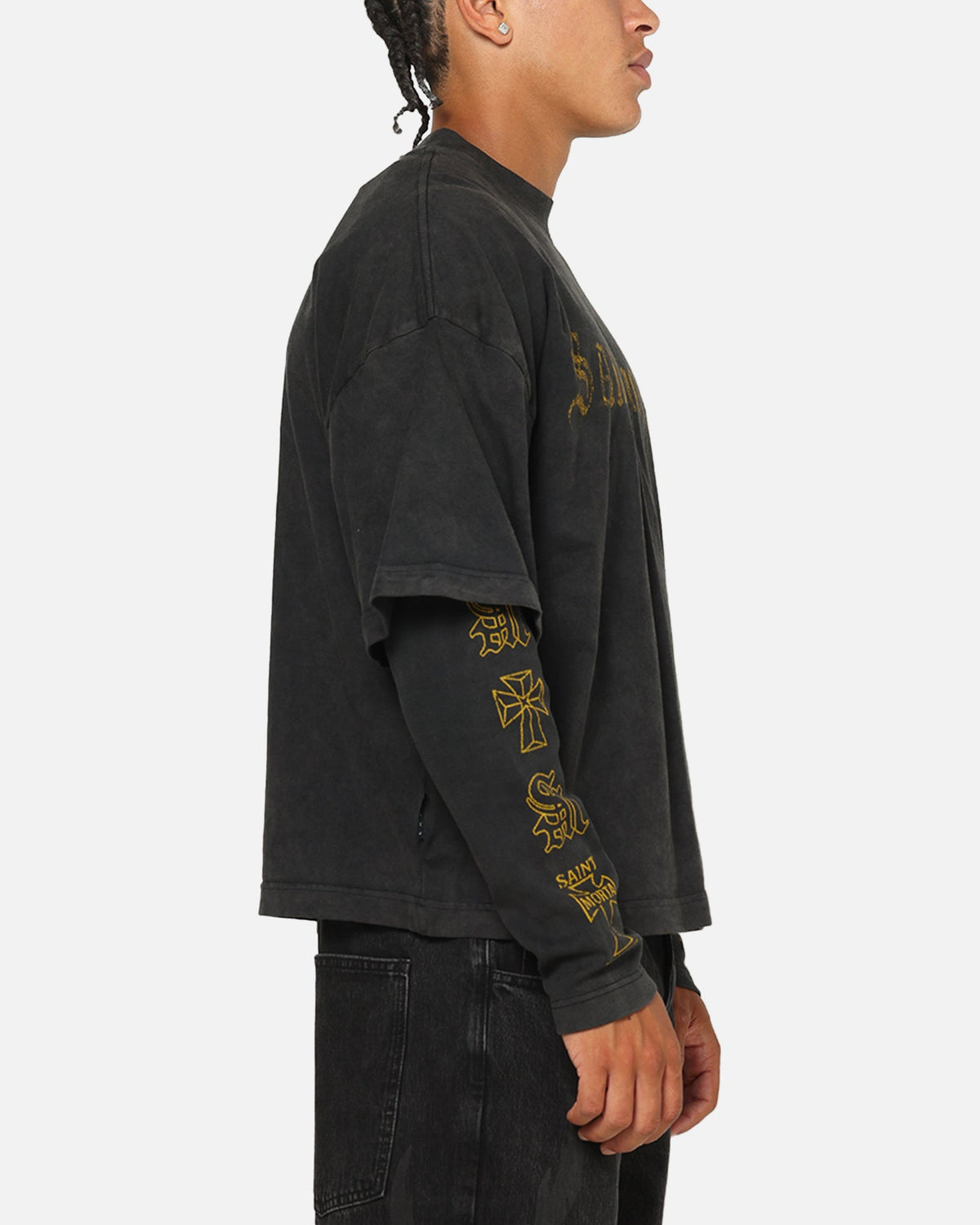 Saint Morta Scripture Long Sleeve Layered T-Shirt Vintage Black