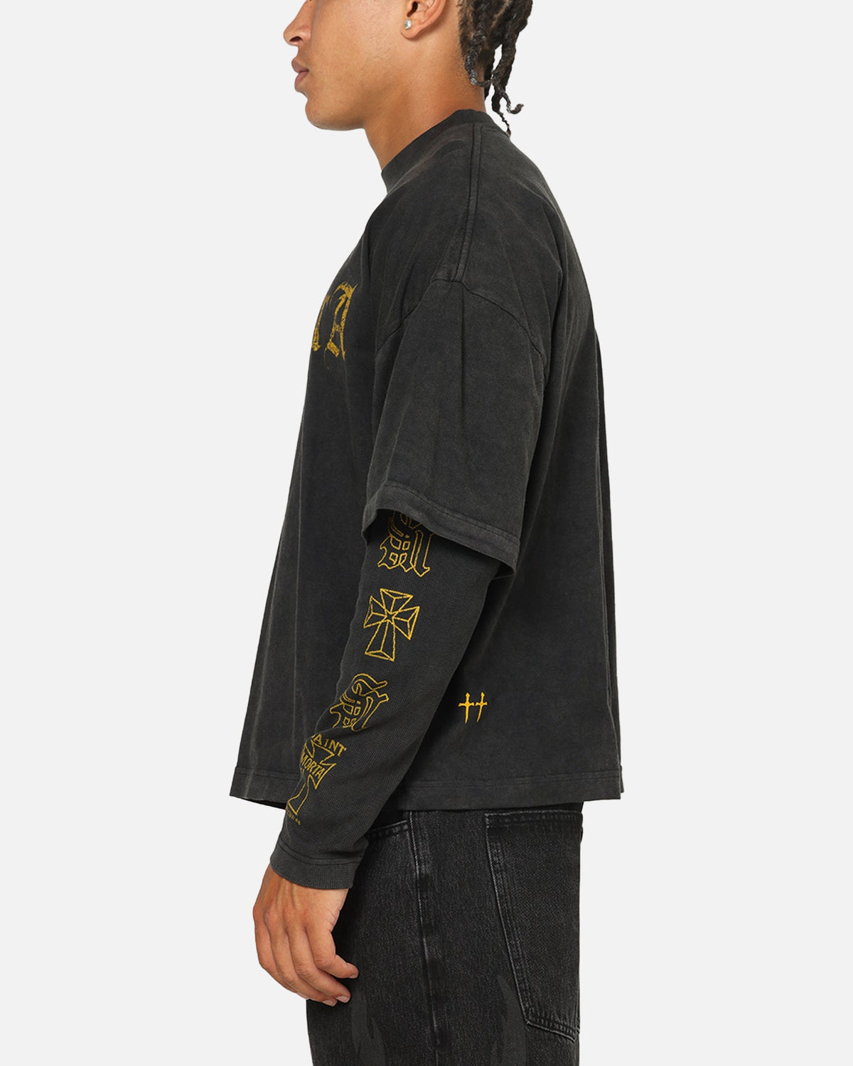 Saint Morta Scripture Long Sleeve Layered T-Shirt Vintage Black