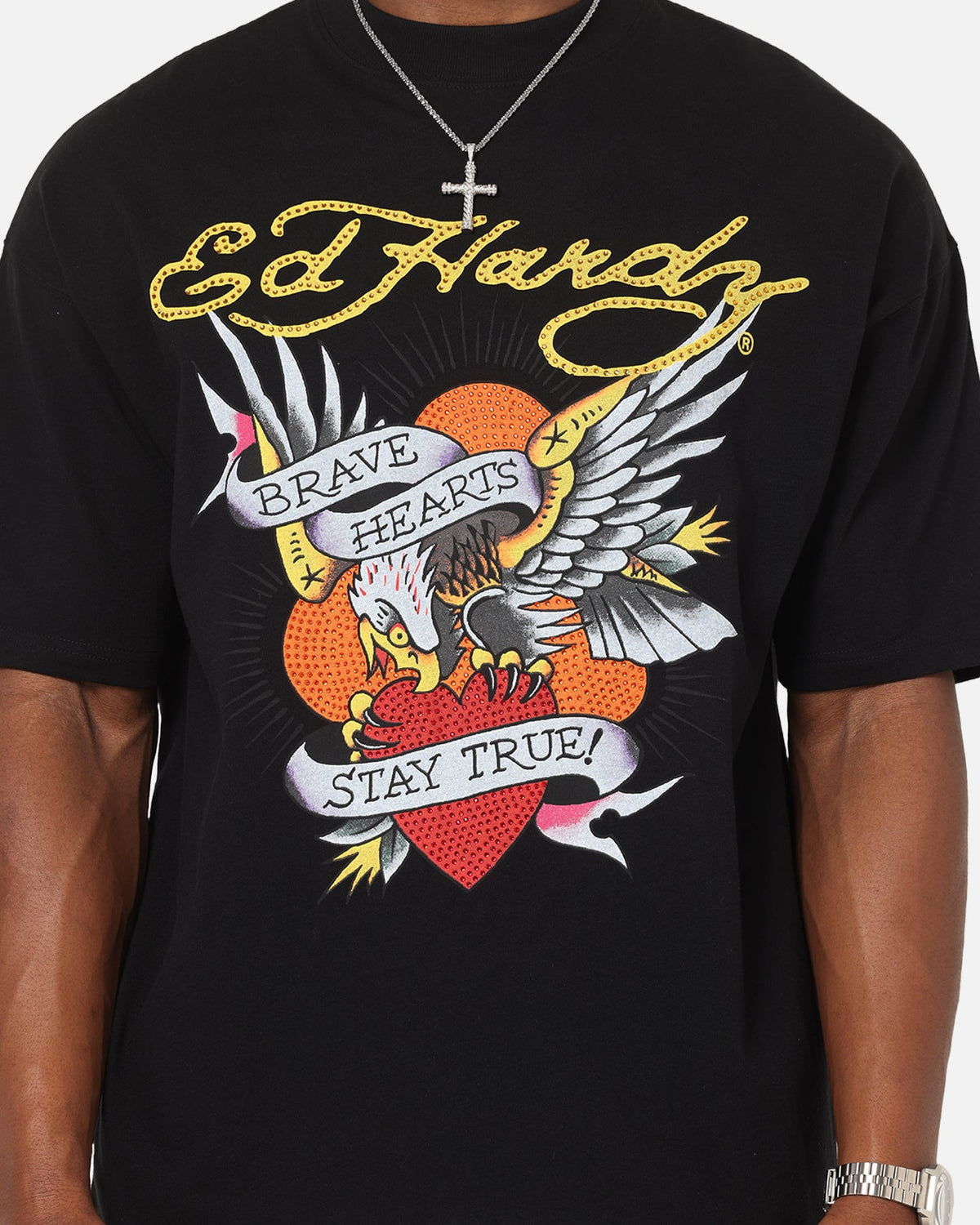 Ed Hardy Stay True Rhinestone T-Shirt Black