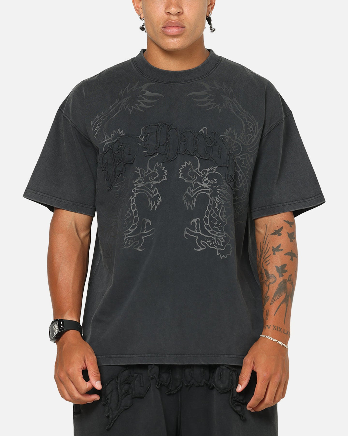 Ed Hardy Double Dragon Applique T-Shirt Black