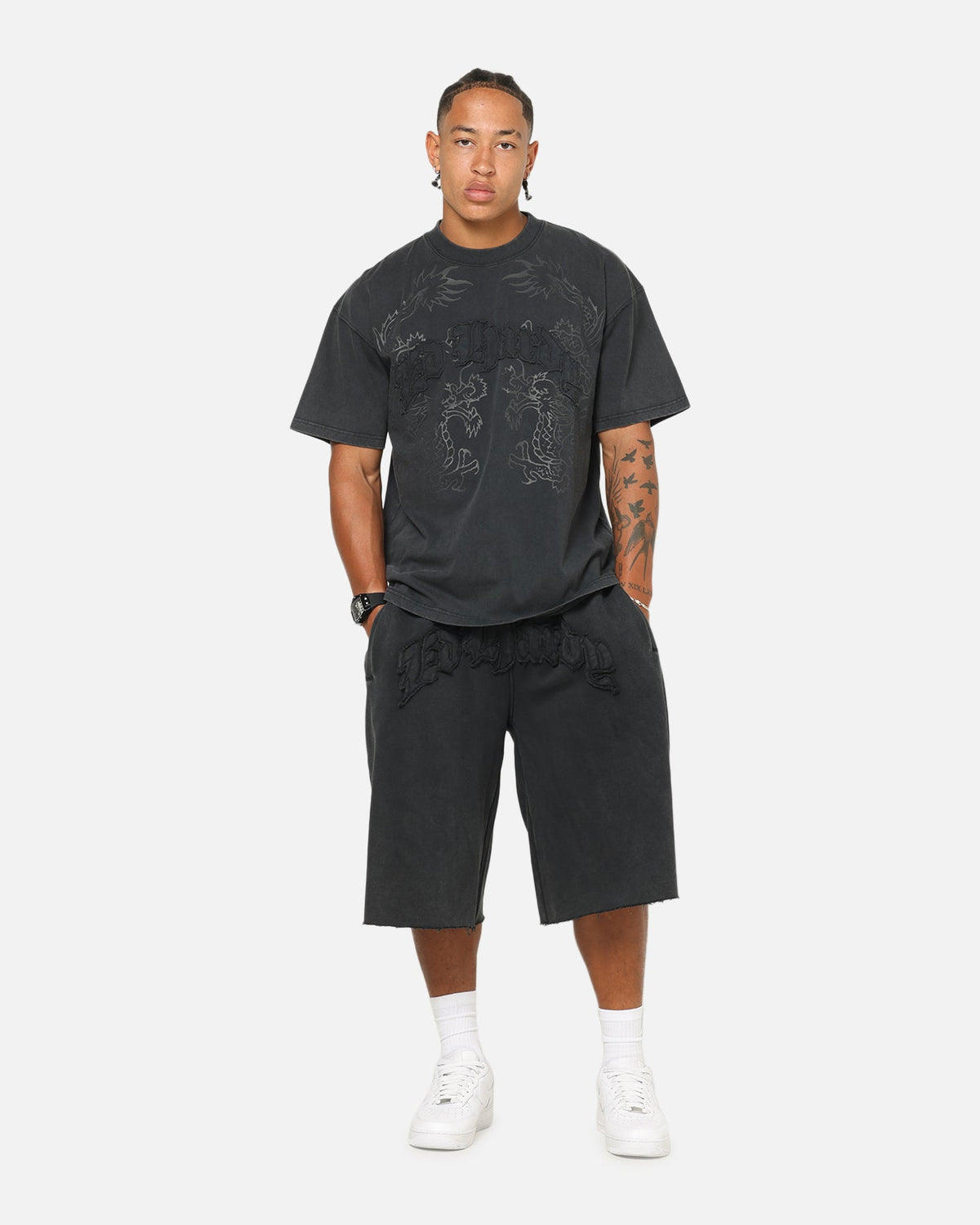 Ed Hardy Double Dragon Applique T-Shirt Black