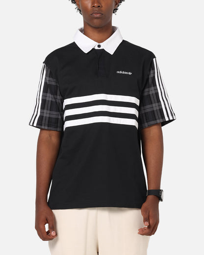 Adidas Tartan Regular Rugby Polo T-Shirt Black