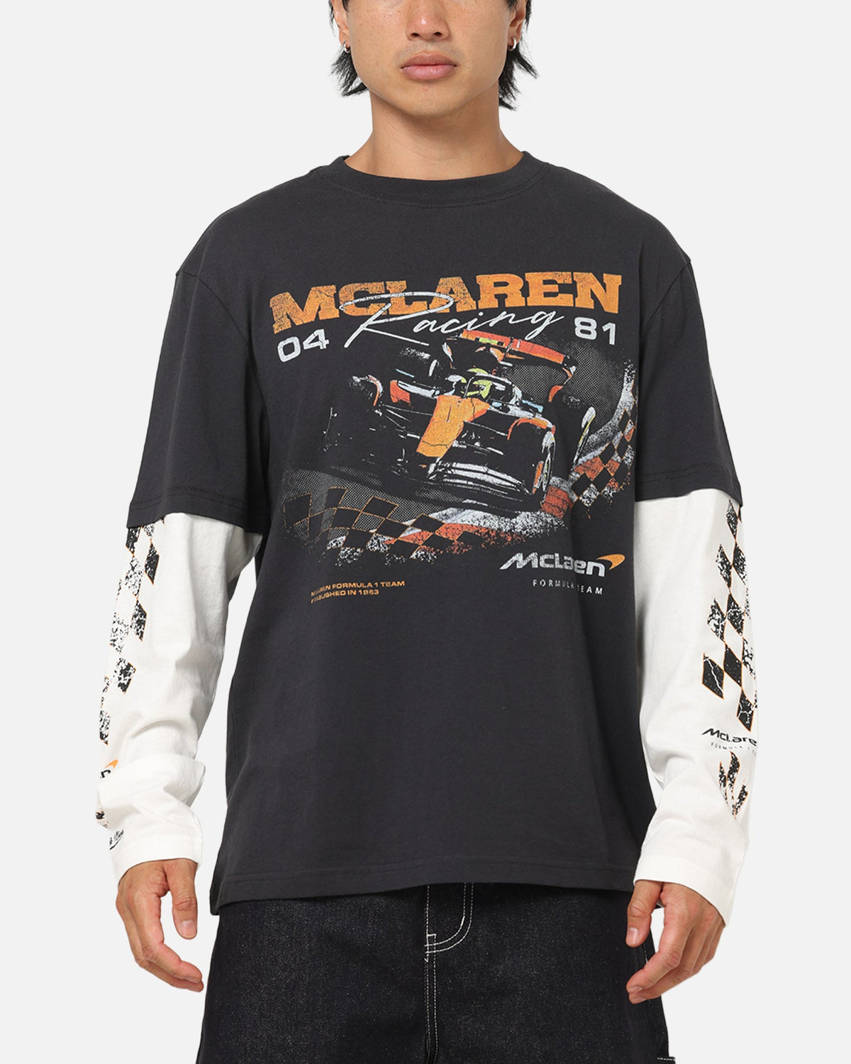 Mitchell & Ness X Mclaren Checkered Vintage Long Sleeve T-Shirt Black/Vintage White