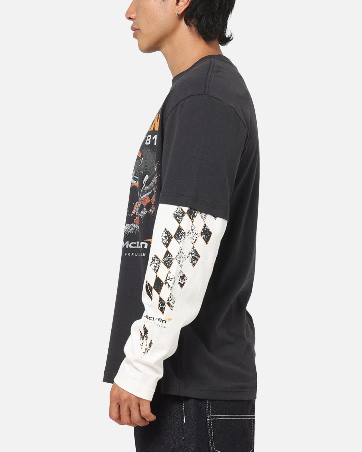 Mitchell & Ness X Mclaren Checkered Vintage Long Sleeve T-Shirt Black/Vintage White