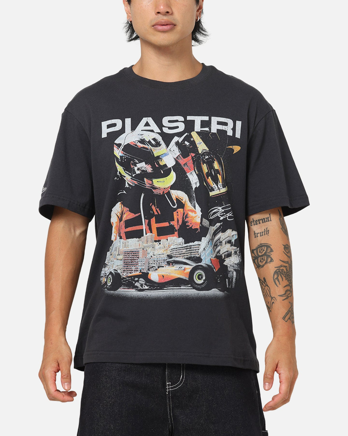 Mitchell & Ness X Mclaren Oscar Piastri Signature T-Shirt Washed Black