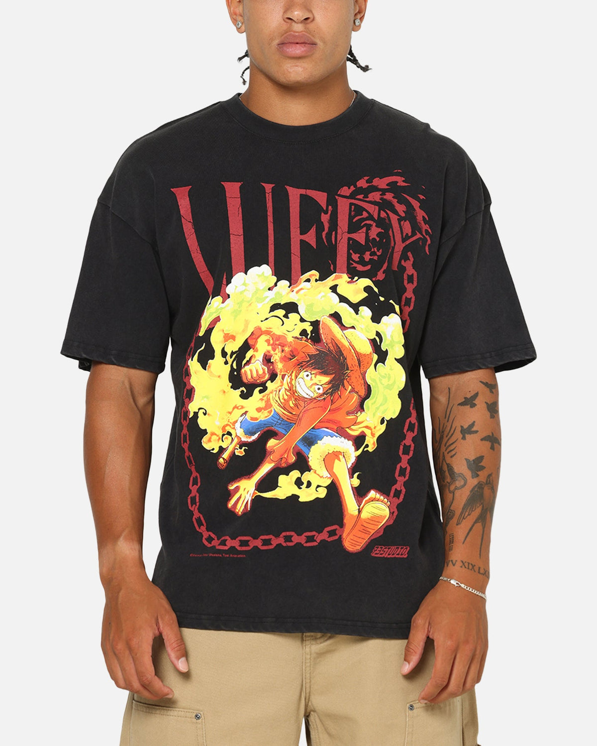 73Studio X One Piece Luffy Vintage T-Shirt Off Black