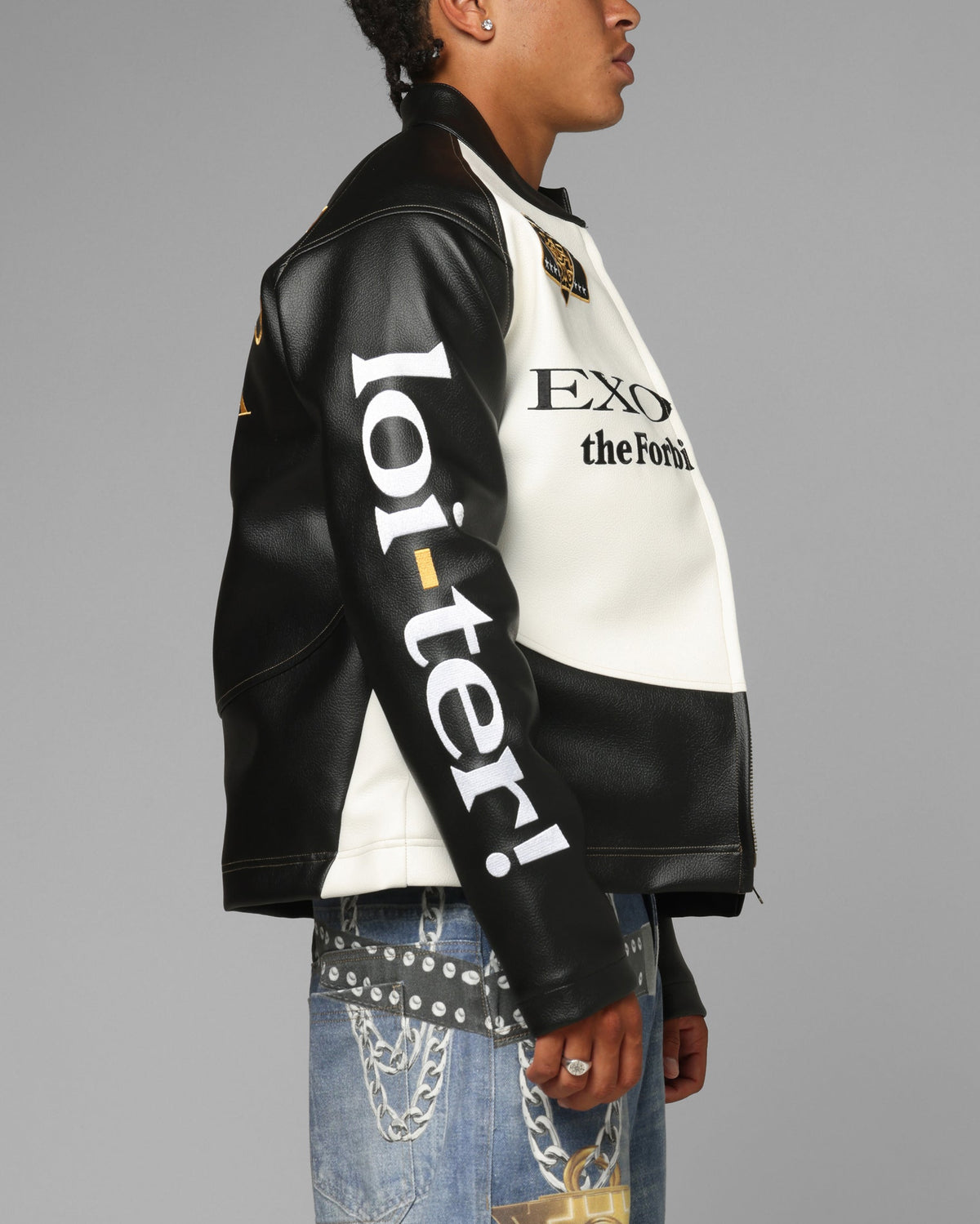 Loiter X Yu-Gi-Oh! Exodia Biker Jacket Black/Off White