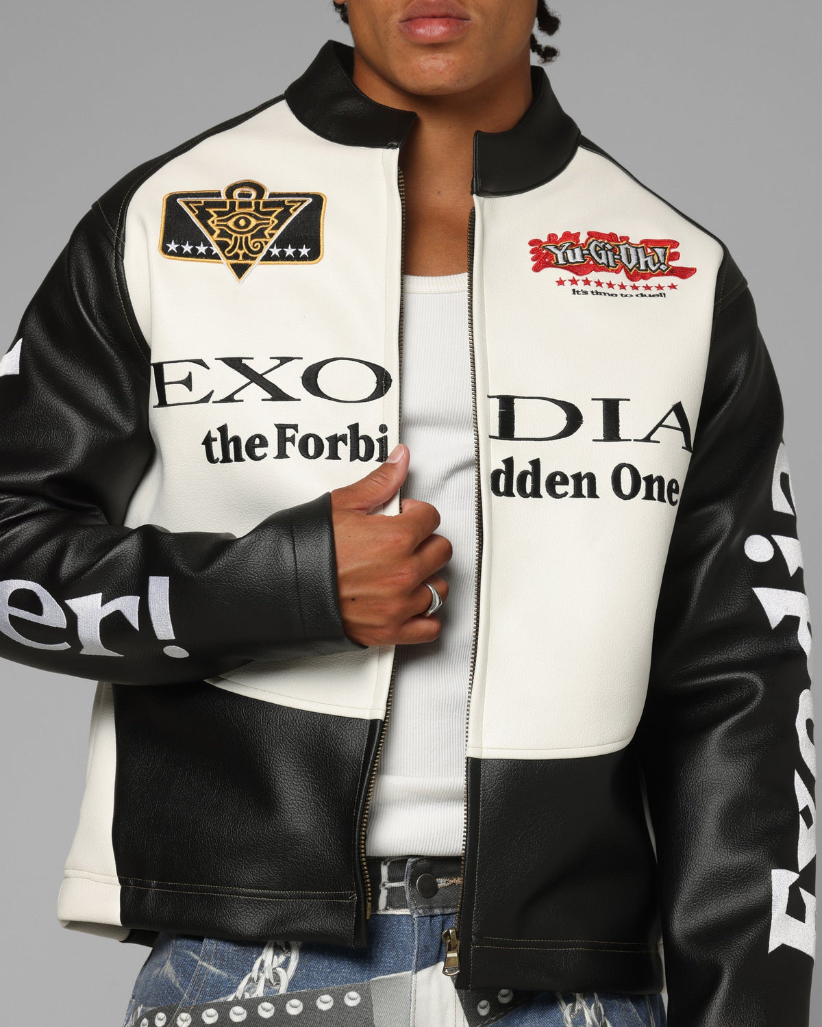 Loiter X Yu-Gi-Oh! Exodia Biker Jacket Black/Off White