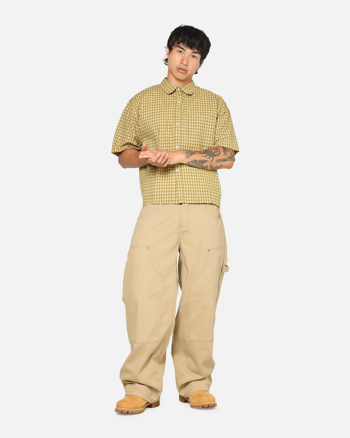Carre Checkered Boxy Button Up Shirt Yellow Check