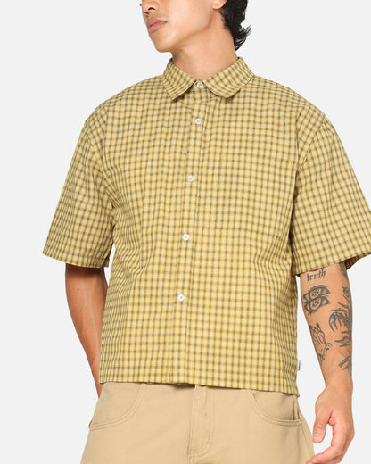 Carre Checkered Boxy Button Up Shirt Yellow Check