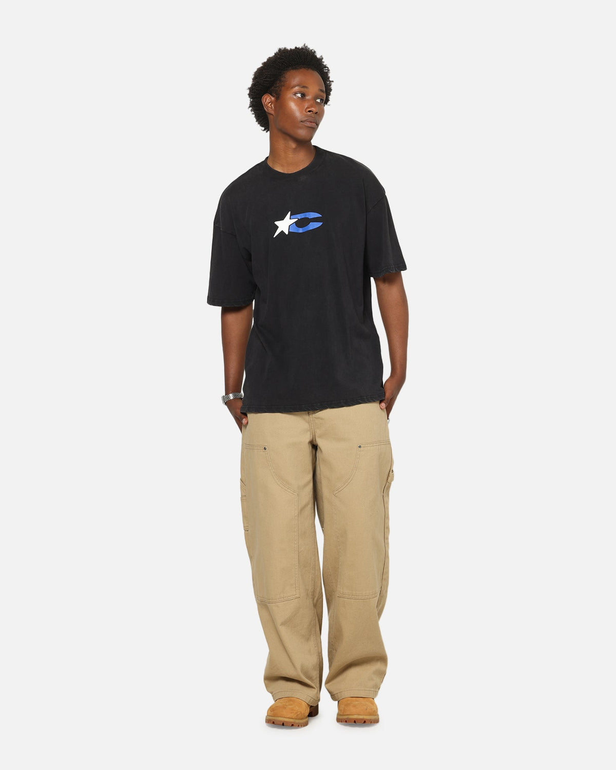 Carre Star Mark T-Shirt Black Acidwash