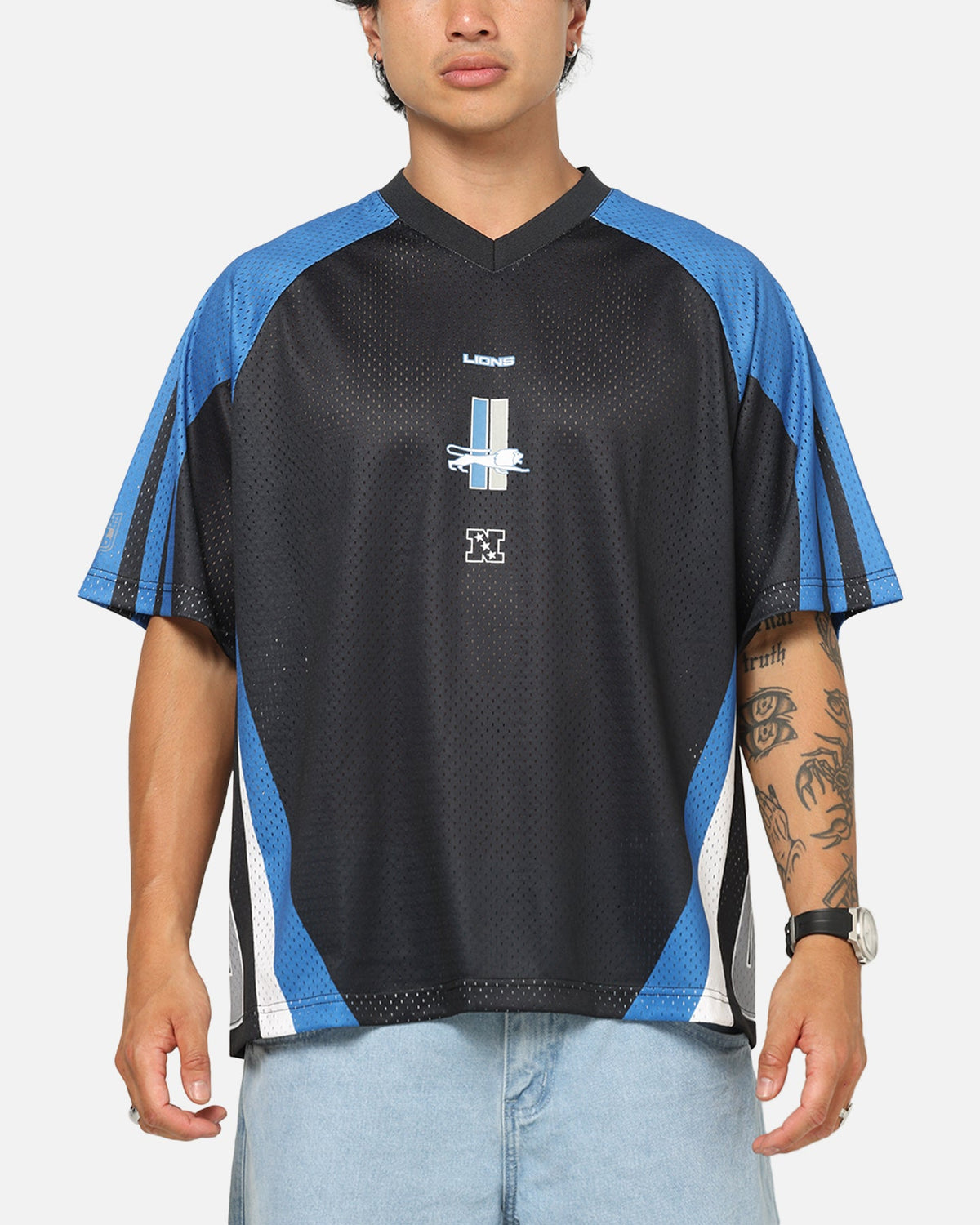 Mitchell & Ness Detroit Lions Warehouse Rave Jersey Black/Blue/White