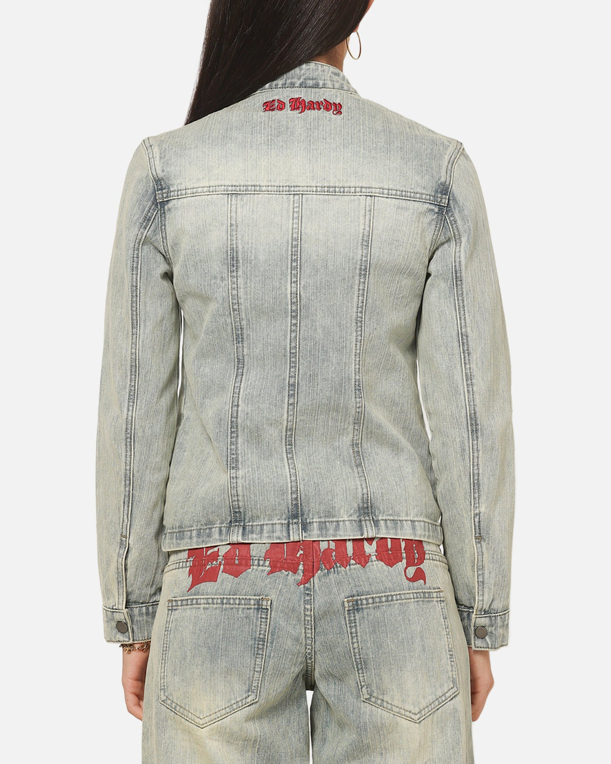 Ed Hardy Women's Vaulted Denim Moto Jacket Vintage Blue