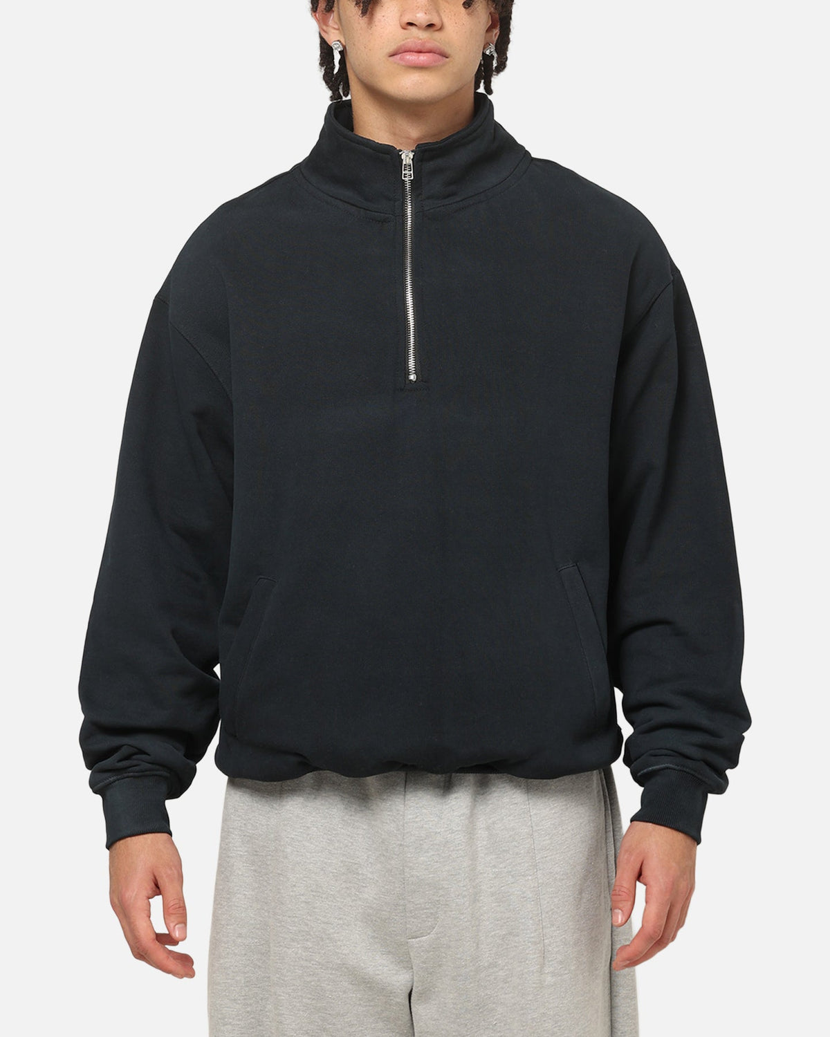 American Thrift Leisure Quarter Zip Mock Neck Sweater Washed Black