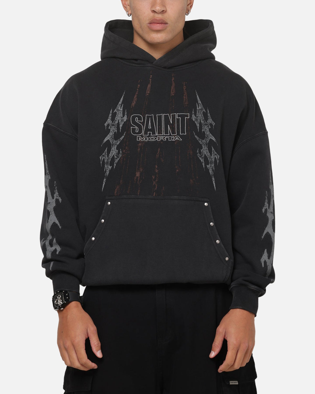 Saint Morta Worldwide Boxy Hoodie Washed Black