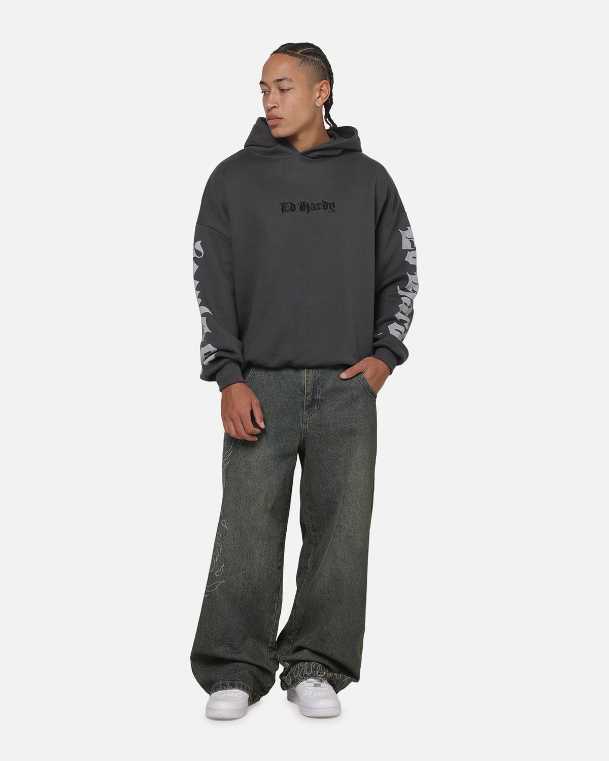 Ed Hardy Chrome Hoodie Washed Black