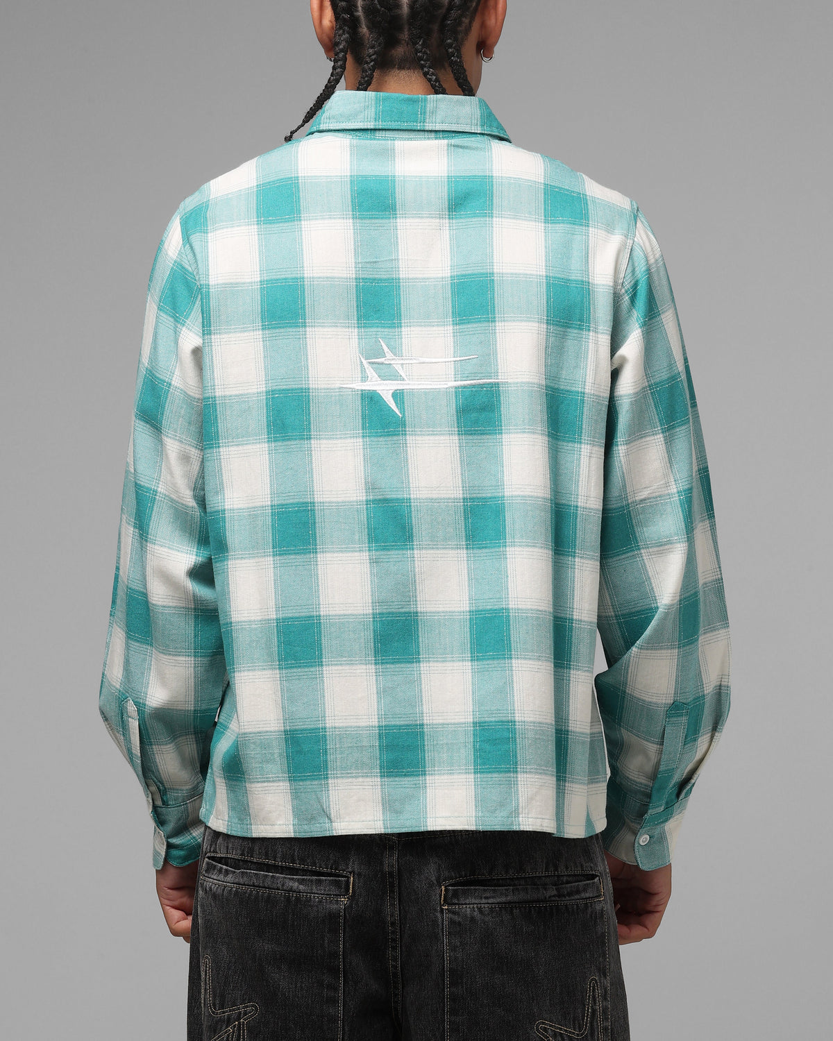 Loiter Hybrid Flannel Button Up Shirt Green-Plaid