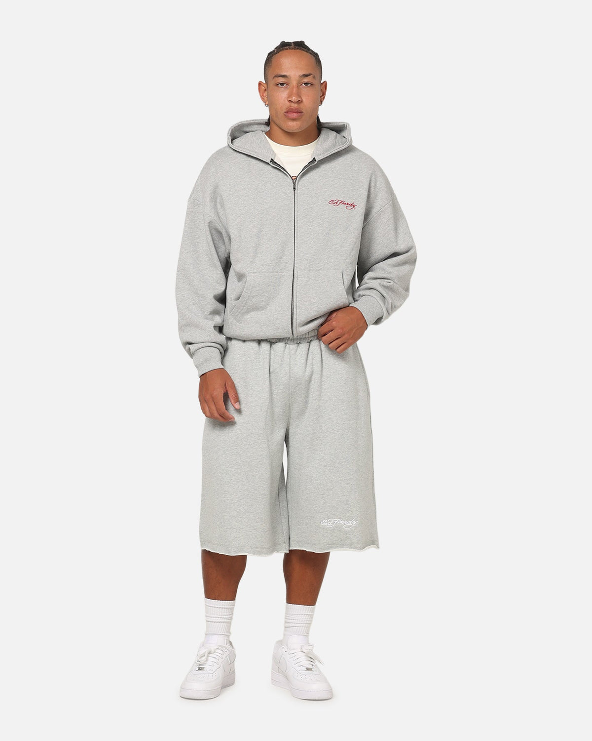 Ed Hardy Baggy Fleece Shorts Grey Marle