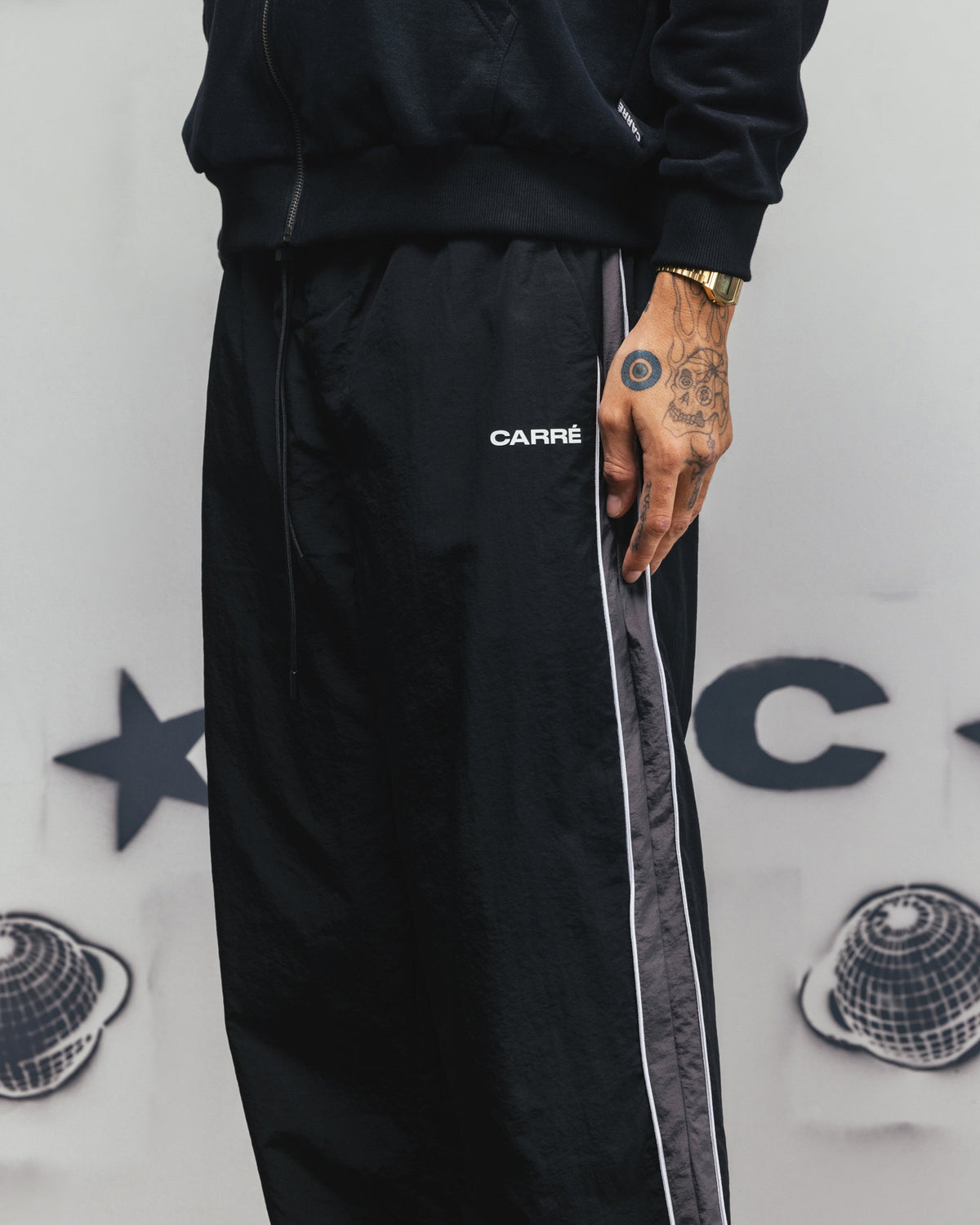 Carre Rally Panelled Nylon Joggers Black