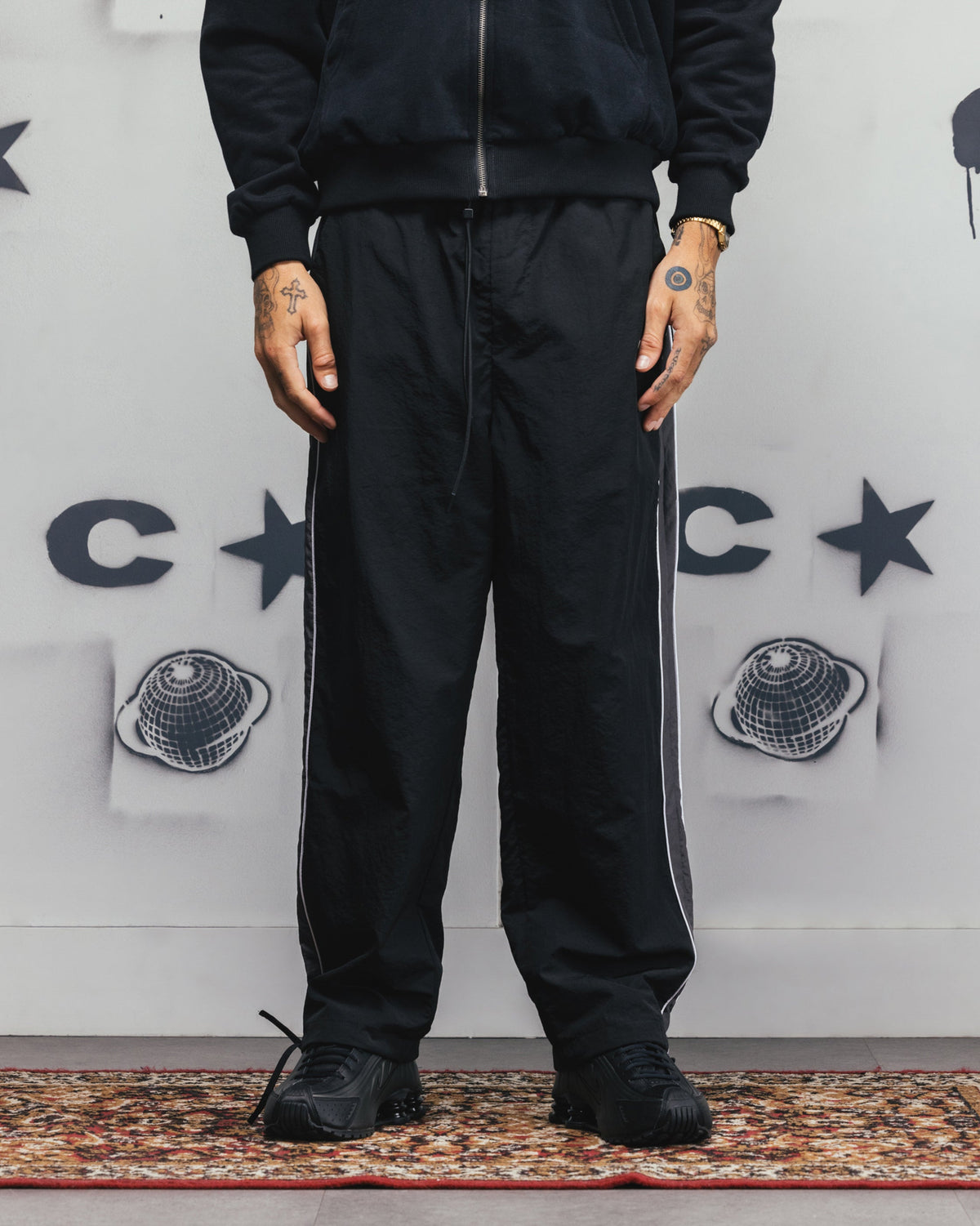 Carre Rally Panelled Nylon Joggers Black