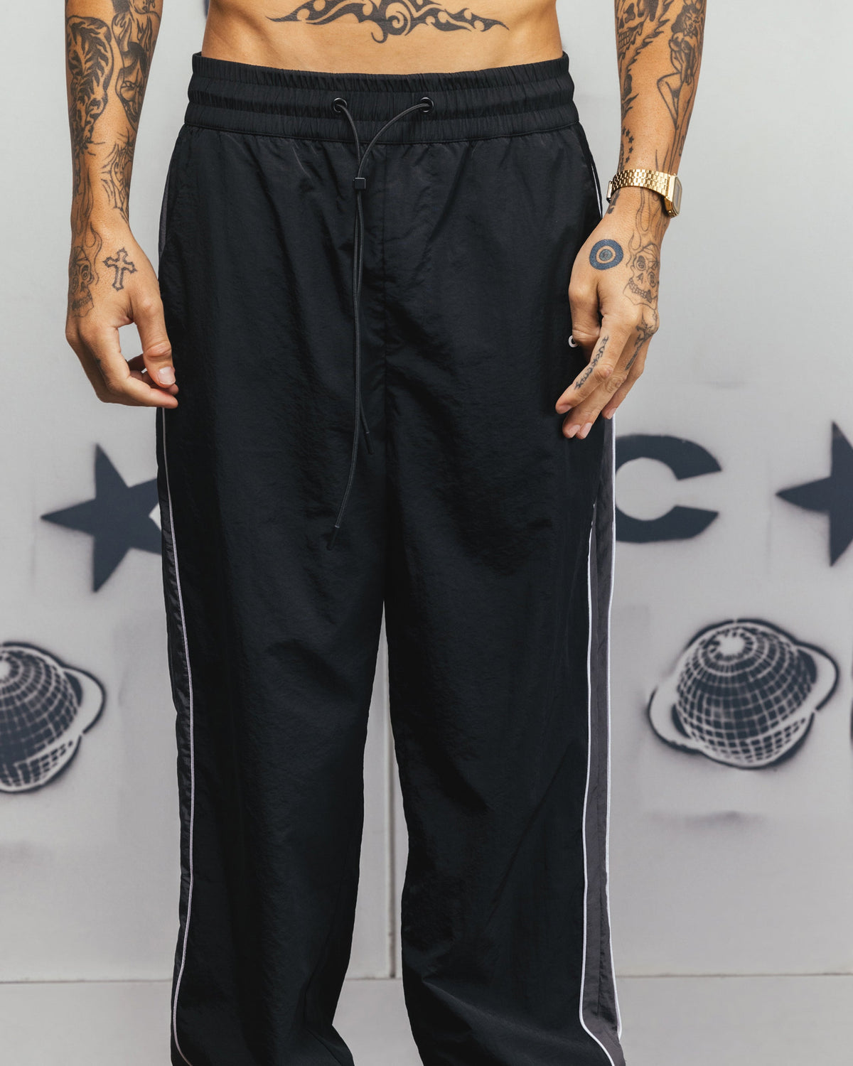 Carre Rally Panelled Nylon Joggers Black