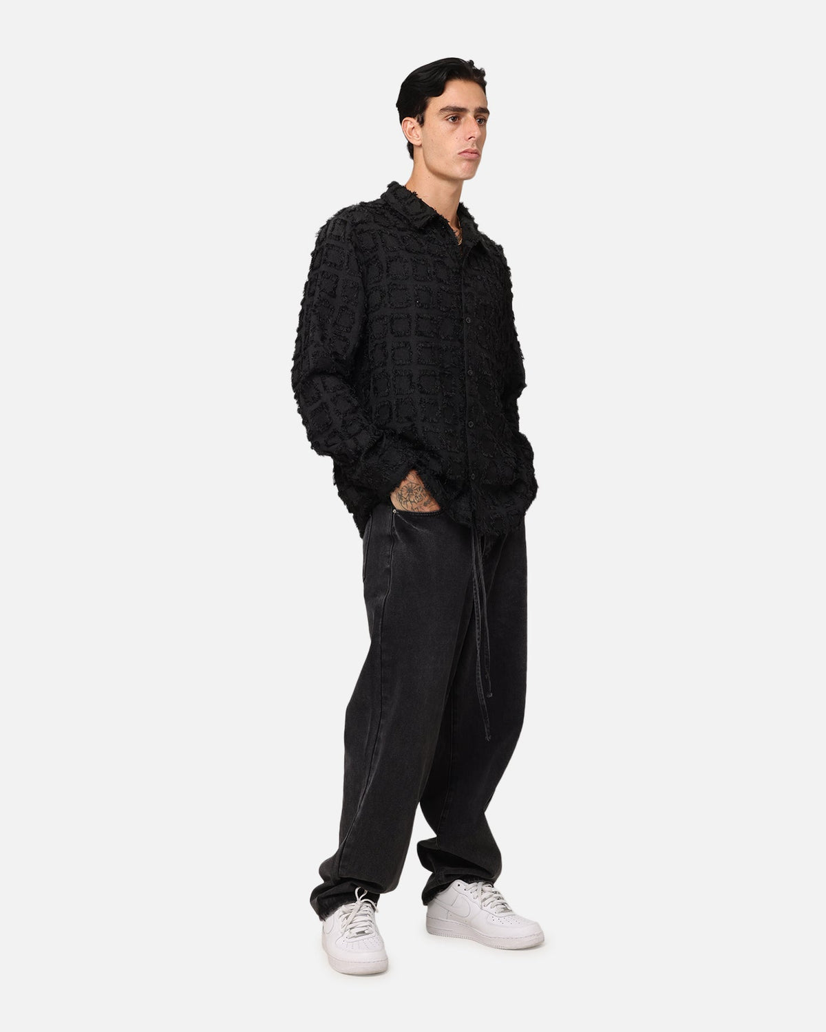 XXIII Tie Lace Baggy Jeans Black Stonewash