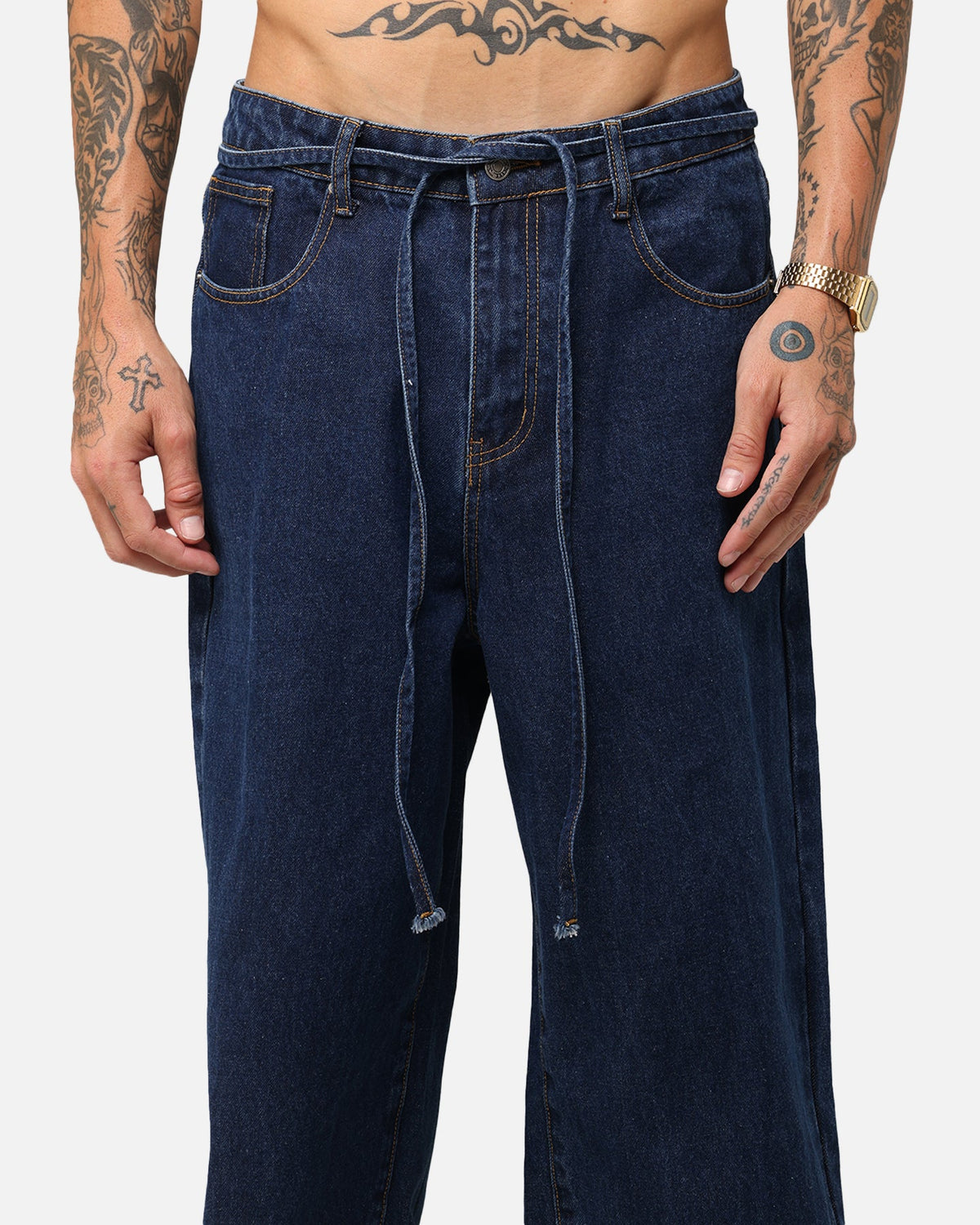 XXIII Tie Lace Baggy Jeans Stonewash Indigo