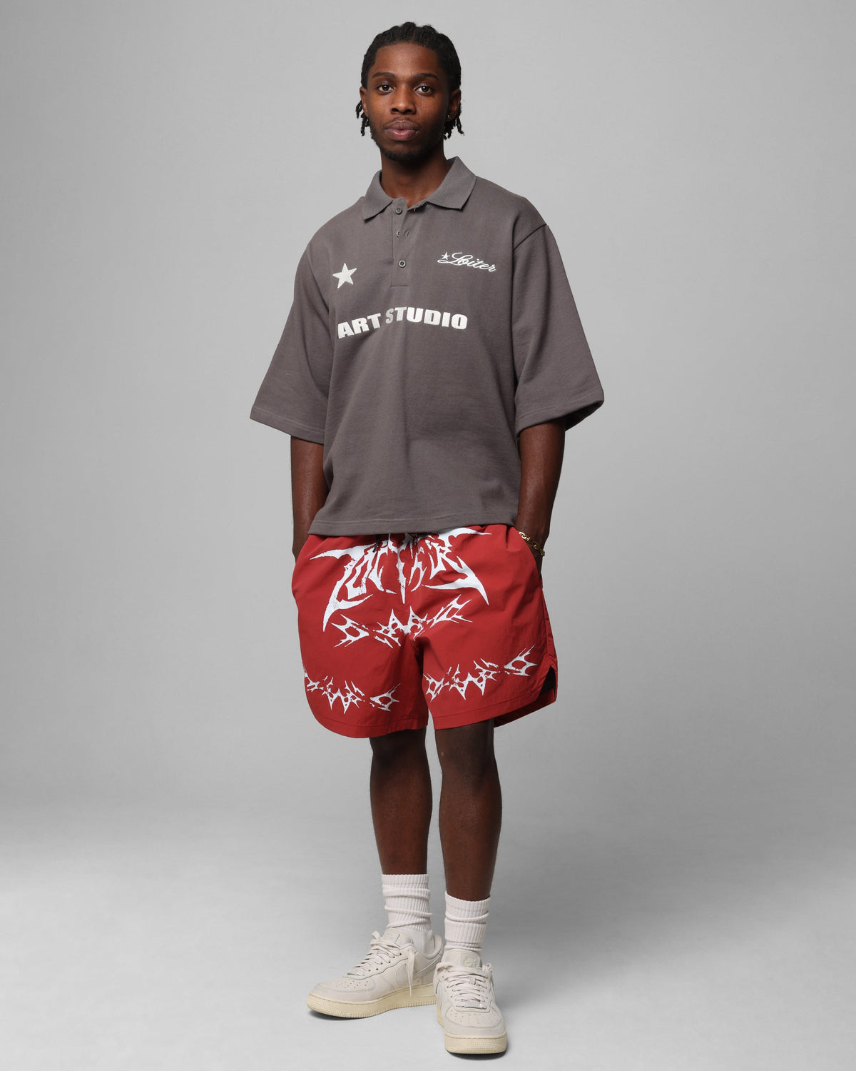 Loiter Stacked Metal Walk Shorts Burgandy