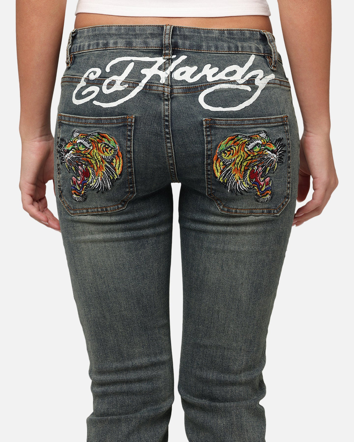 Ed Hardy Women's Tiger Bootcut Jeans Dirty Blue