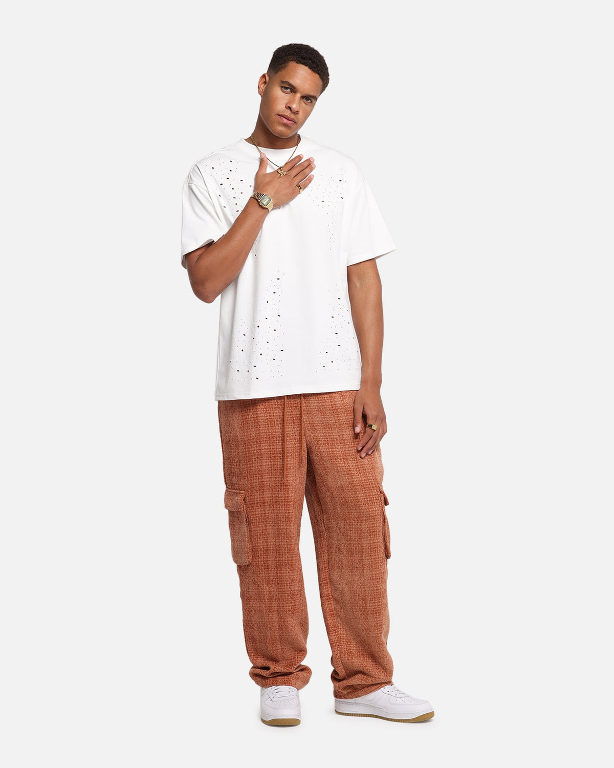 XXIII Boucle Tweed Cargo Pants Rust