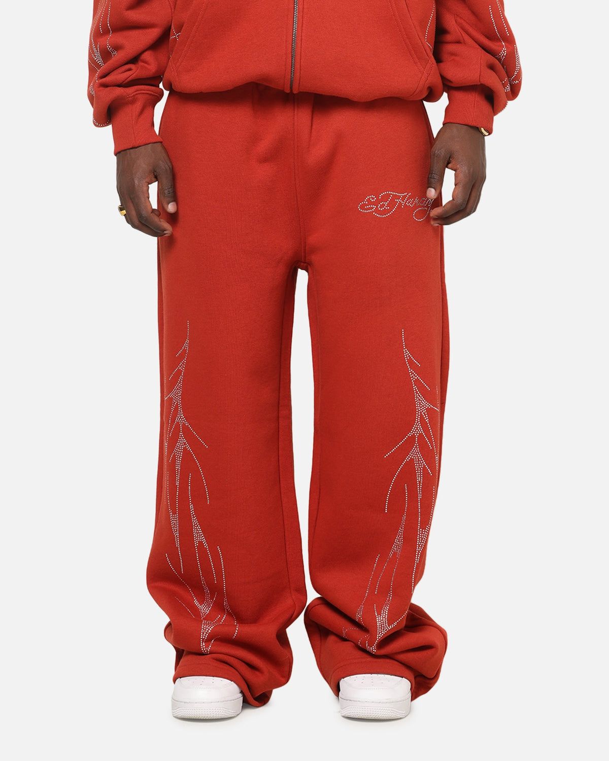 Ed Hardy Cyber Rhinestone Track Pants Red
