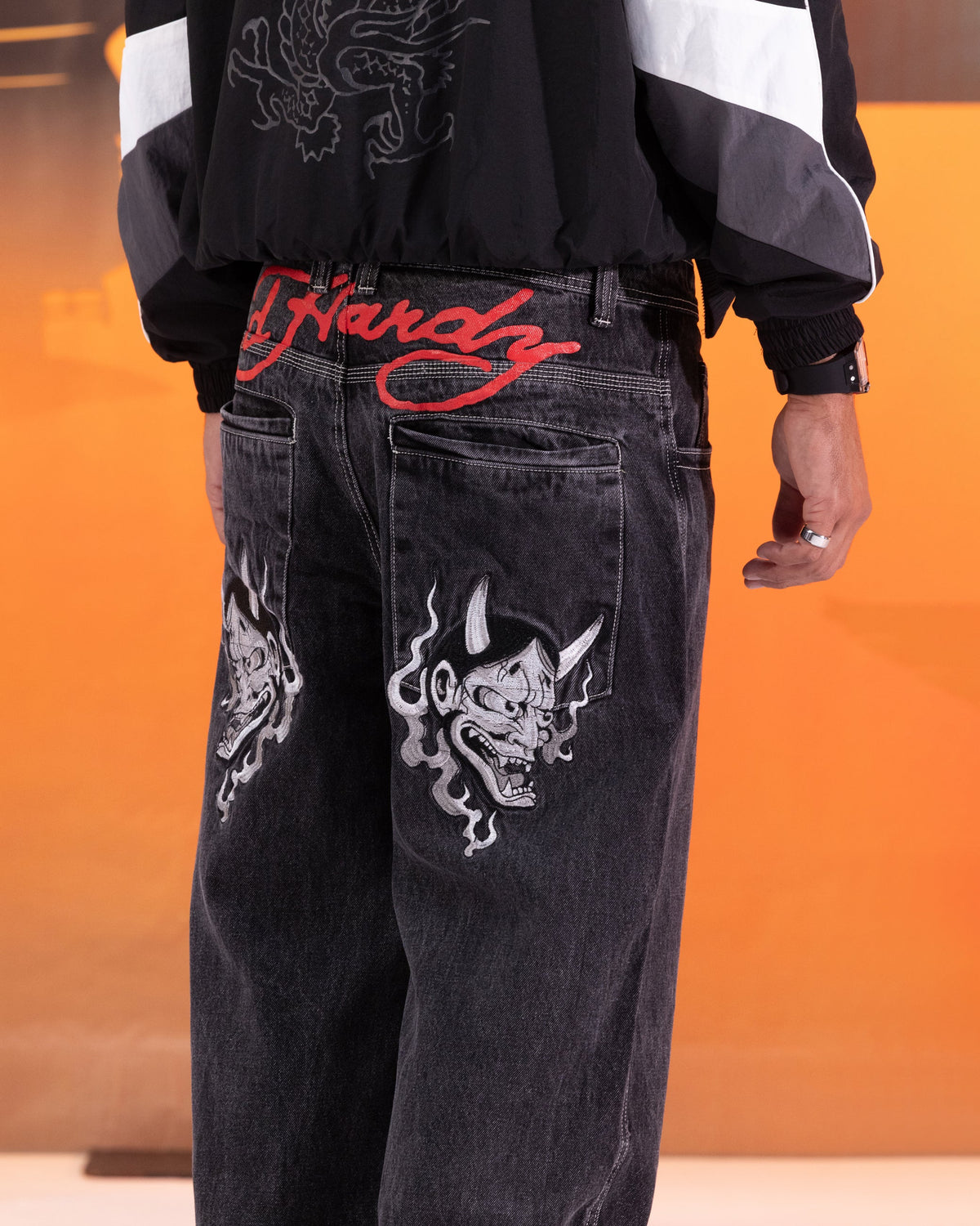 Ed Hardy Devil Wide Leg Denim Jeans Black