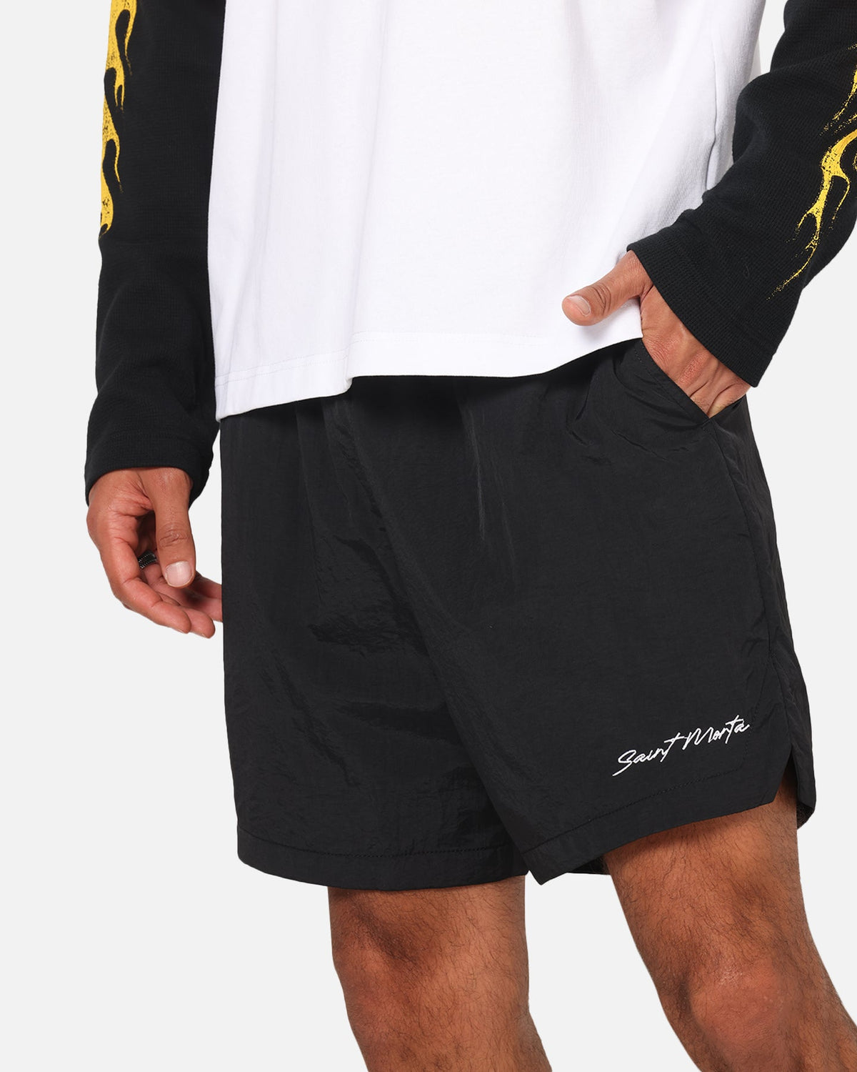 Saint Morta Scription Nylon Shorts Black