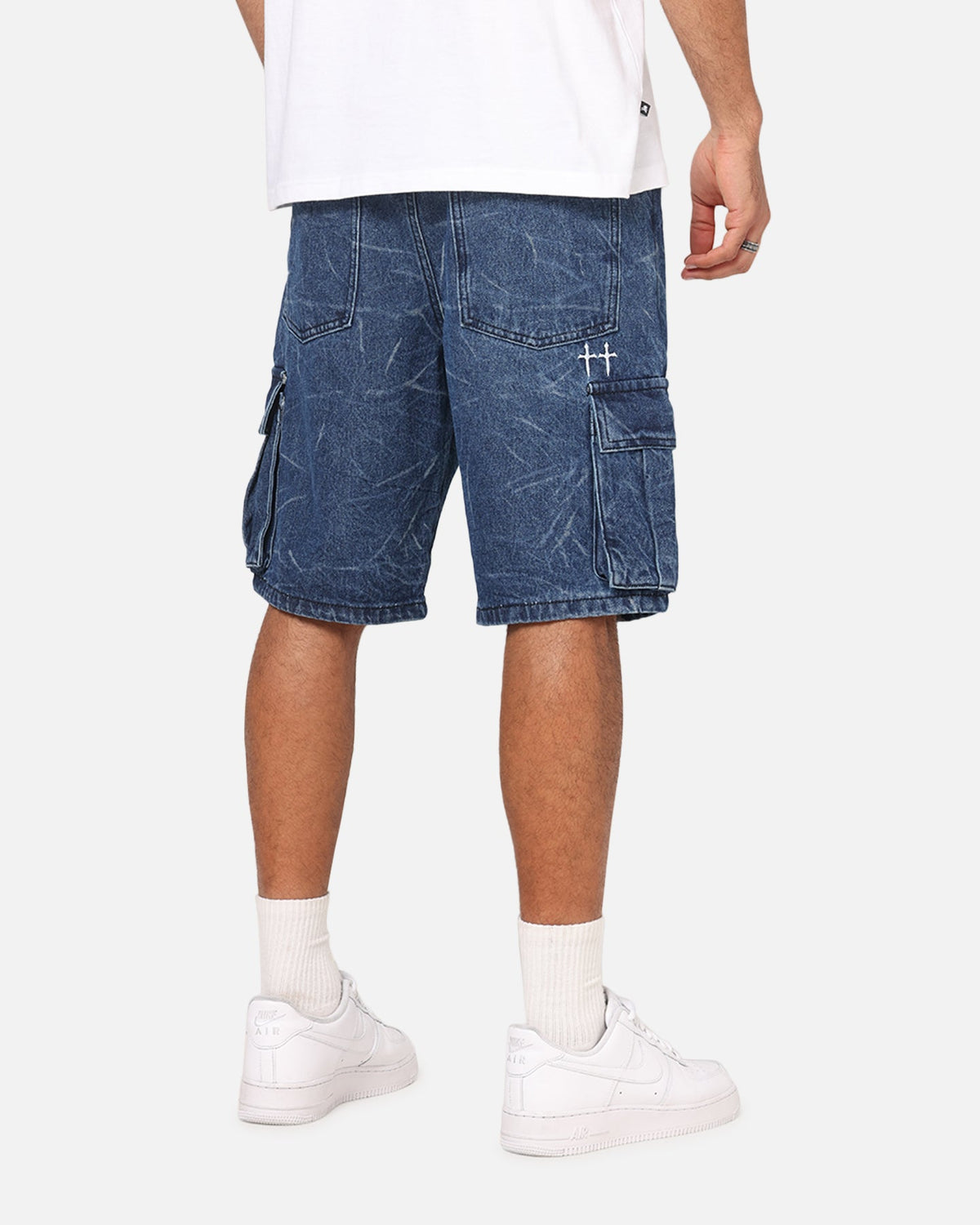 Saint Morta Denim Cargo Shorts Crinkle Stonewash