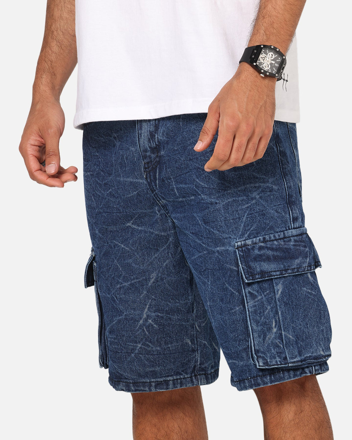 Saint Morta Denim Cargo Shorts Crinkle Stonewash