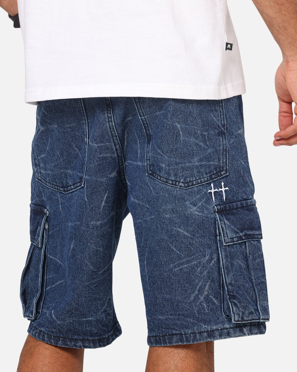 Saint Morta Denim Cargo Shorts Crinkle Stonewash