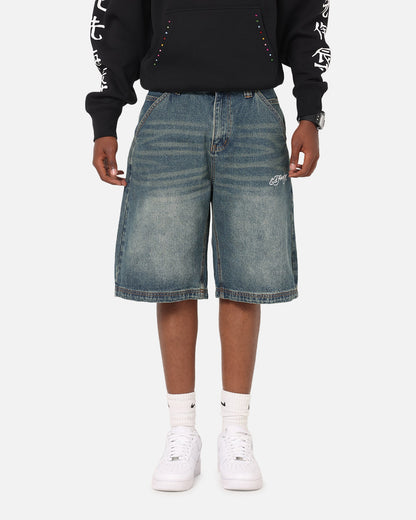 Ed Hardy Brave Hearts Jorts Washed Indigo