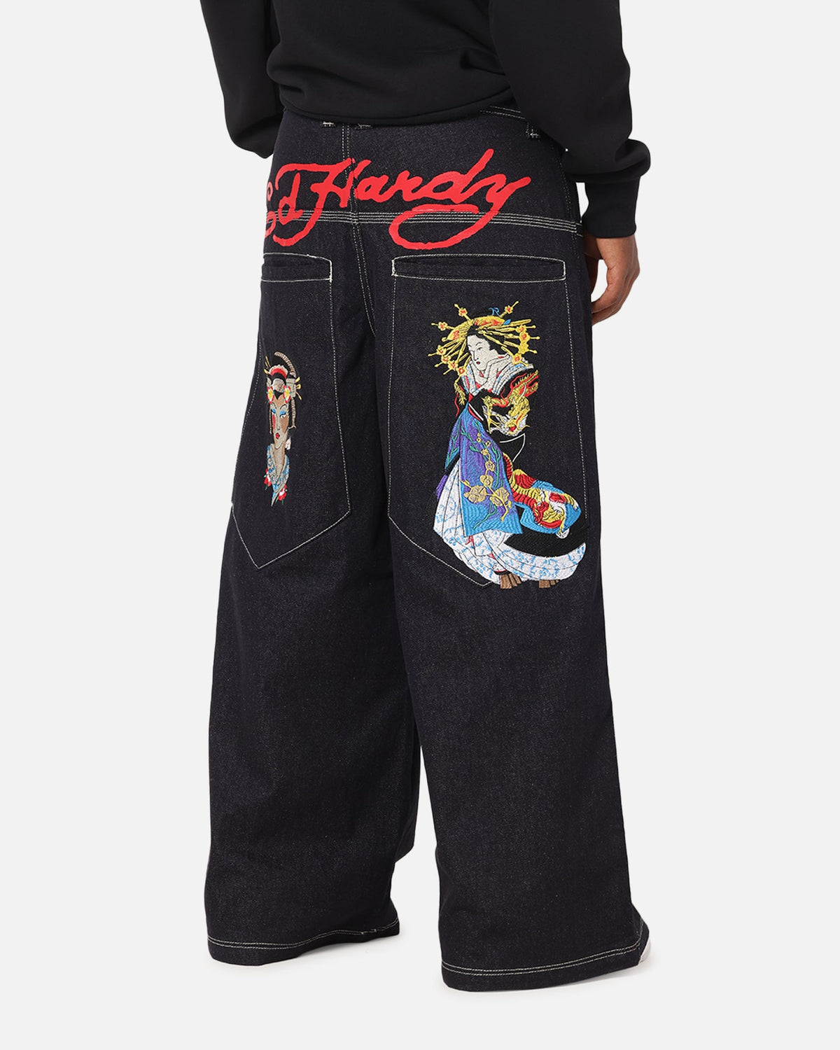 Ed Hardy Ultra Wide Leg Denim Jeans Indigo