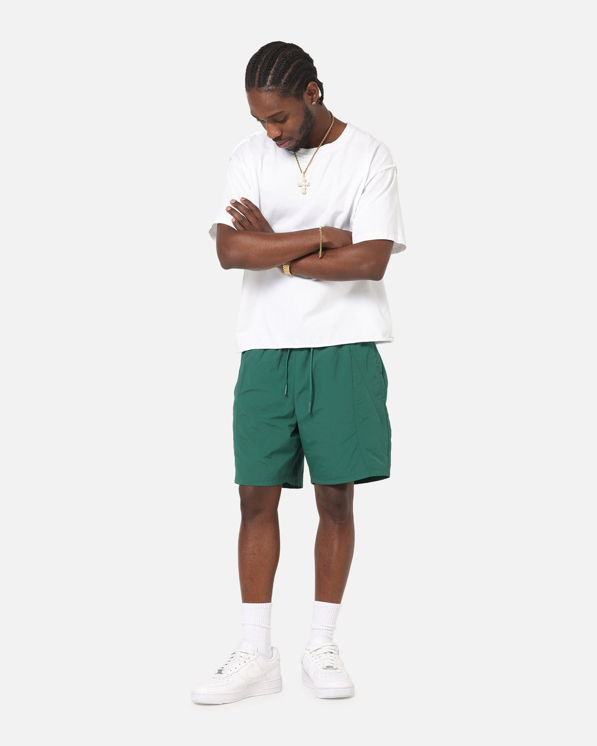 Carre Panelled Nylon Shorts Green